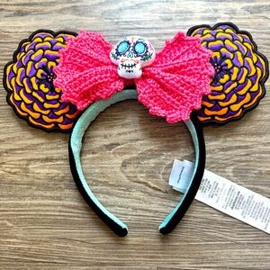 Disney Parks Coco Dia De Los Muertos Crochet Bow Minnie Mouse Ears Headband NWOT